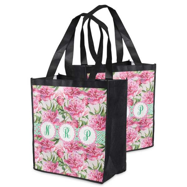 Watercolor Peonies Grocery Bag - MAIN