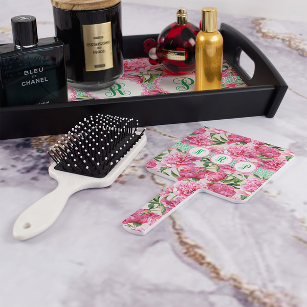Watercolor Peonies Hand Mirror - With Hair Brush