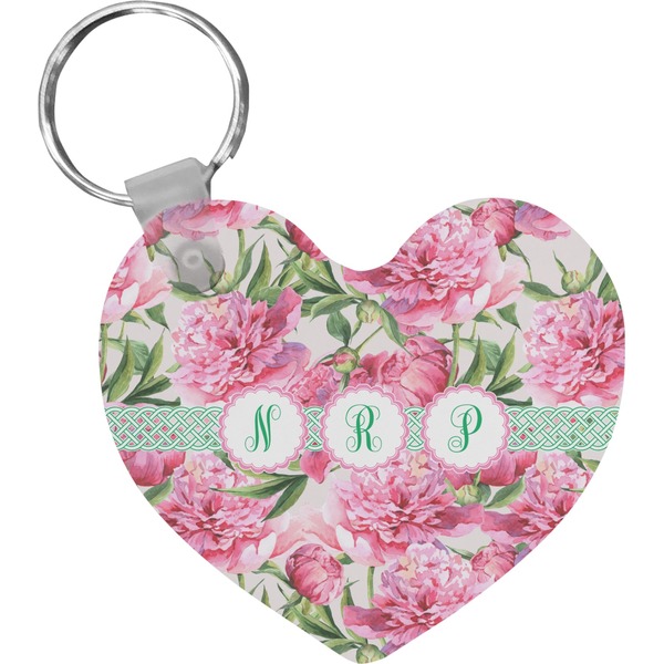 Custom Watercolor Peonies Heart Plastic Keychain w/ Multiple Names
