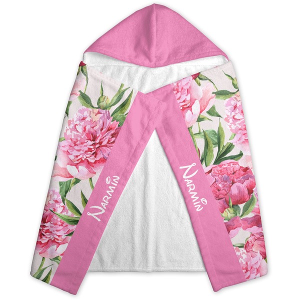 Watercolor Peonies Hooded Towel - Folded