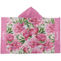 Watercolor Peonies Kids Hooded Towel (Personalized)