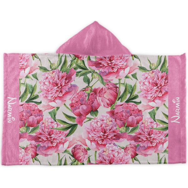 Custom Watercolor Peonies Kids Hooded Towel (Personalized)