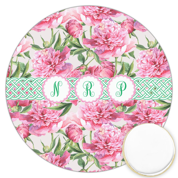 Custom Watercolor Peonies Printed Cookie Topper - 3.25" (Personalized)