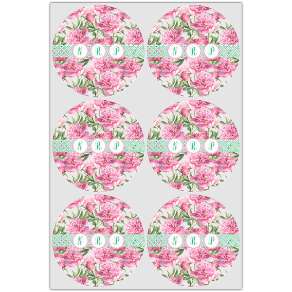 Watercolor Peonies Icing Circle - Large - Set of 6