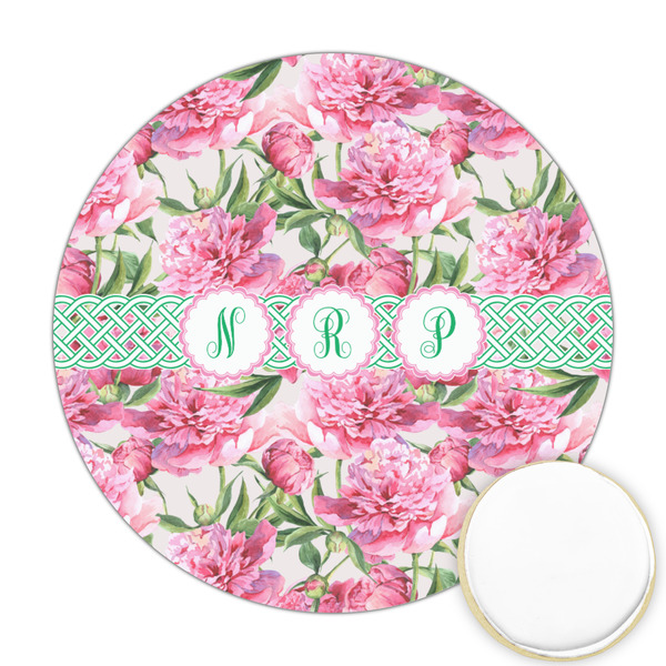 Custom Watercolor Peonies Printed Cookie Topper - Round (Personalized)