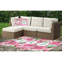 Watercolor Peonies Indoor / Outdoor Rug - Custom Size w/ Multiple Names