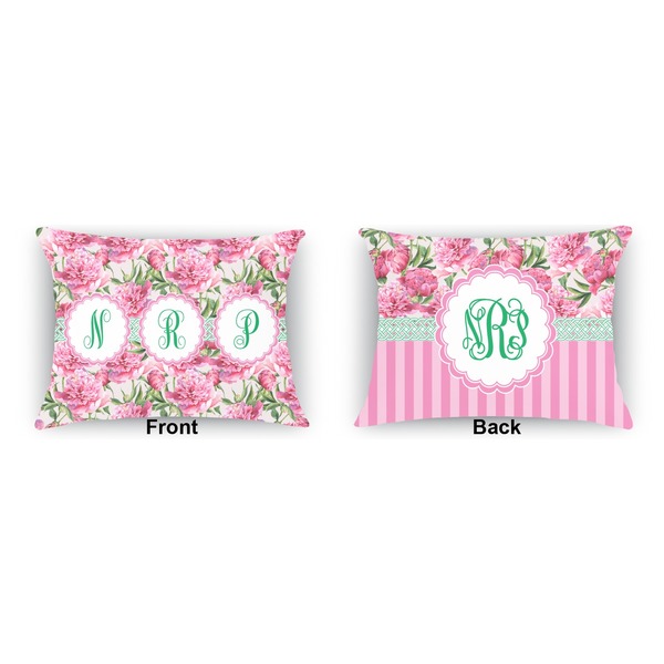 Watercolor Peonies  Indoor Rectangular Burlap Pillow (Front and Back)
