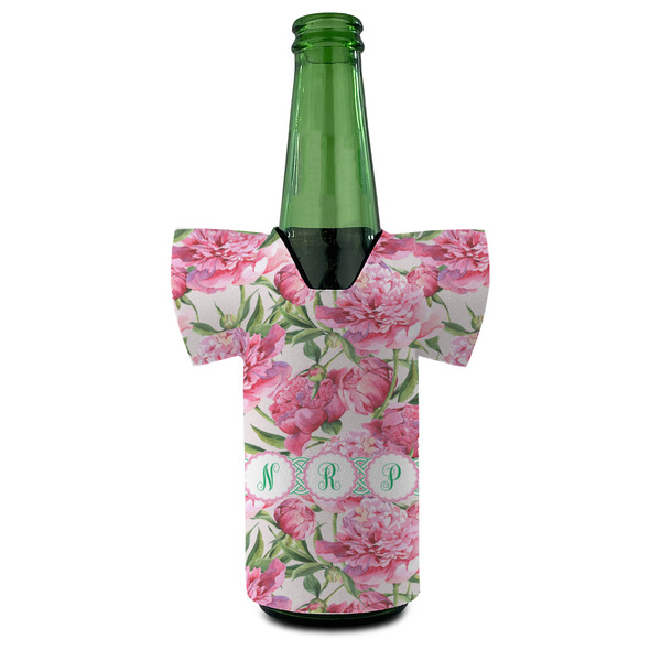Watercolor Peonies Jersey Bottle Cooler - FRONT (on bottle)