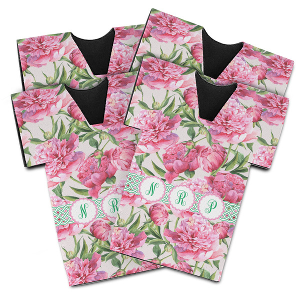 Custom Watercolor Peonies Jersey Bottle Cooler - Set of 4 (Personalized)