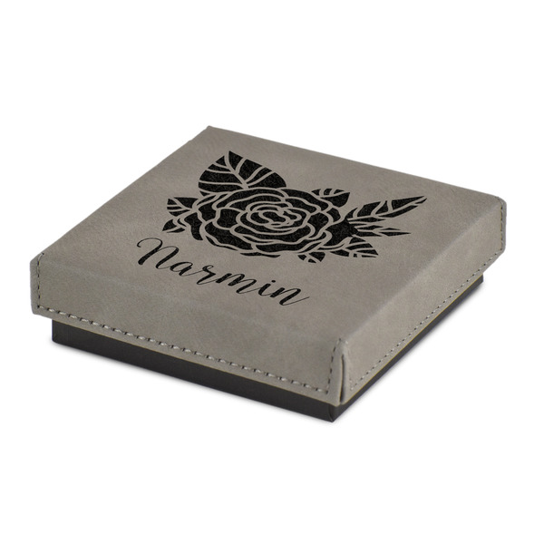 Custom Watercolor Peonies Jewelry Gift Box - Engraved Leather Lid (Personalized)