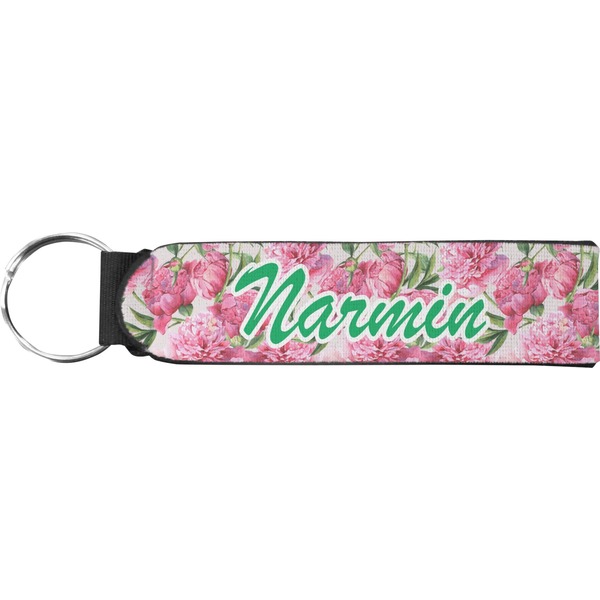 Custom Watercolor Peonies Neoprene Keychain Fob (Personalized)