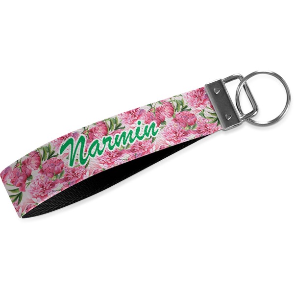 Custom Watercolor Peonies Webbing Keychain Fob - Large (Personalized)