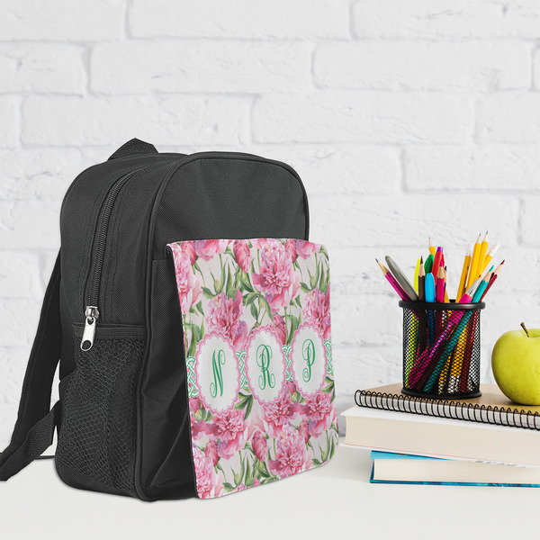 Watercolor Peonies Kid's Backpack - Lifestyle