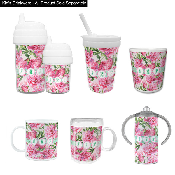 Watercolor Peonies Kid's Drinkware - Customized & Personalized
