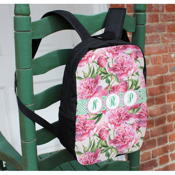 Watercolor Peonies Kids Backpack - In Context