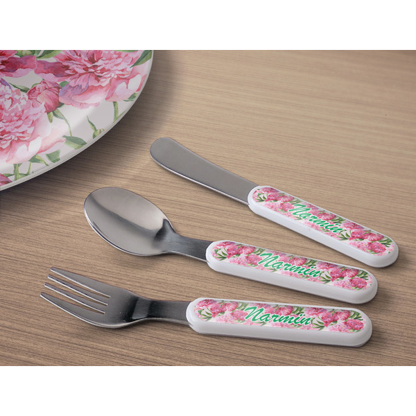 Watercolor Peonies Kids Flatware w/ Plate