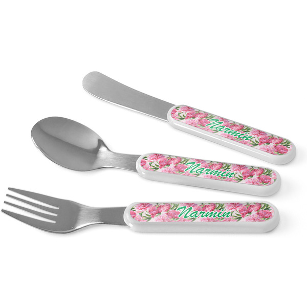 Custom Watercolor Peonies Kid's Flatware (Personalized)