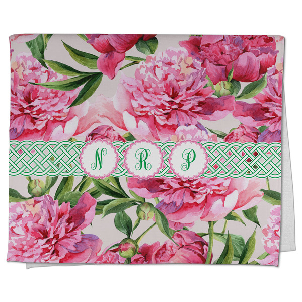 Custom Watercolor Peonies Kitchen Towel - Poly Cotton w/ Multiple Names