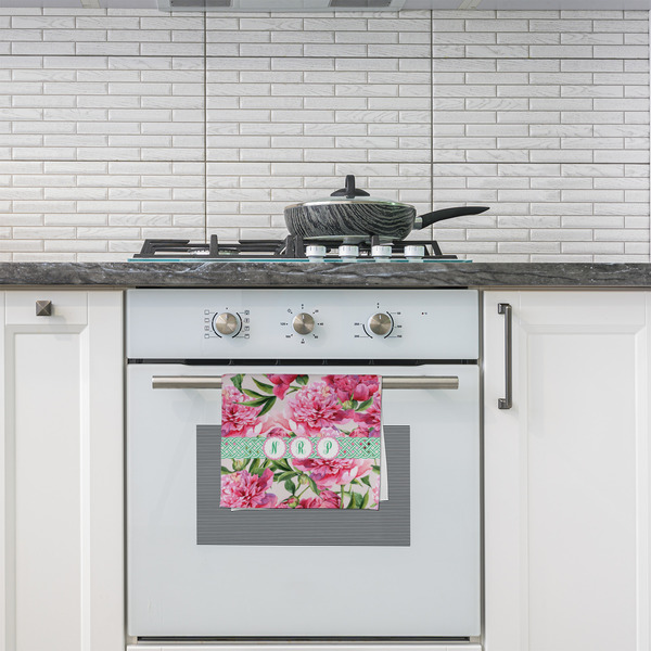 Watercolor Peonies Kitchen Towel - Poly Cotton - Lifestyle