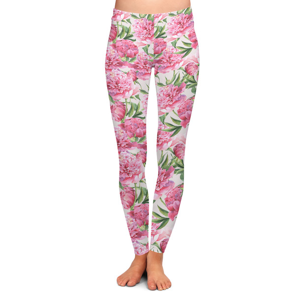 Custom Watercolor Peonies Ladies Leggings - Extra Large