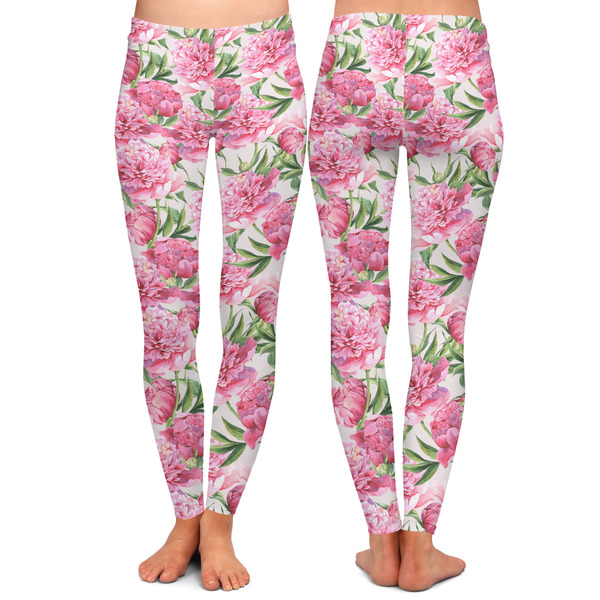 Watercolor Peonies Ladies Leggings - Front and Back
