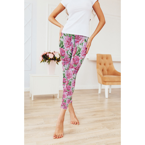 Watercolor Peonies Ladies Leggings - LIFESTYLE 2