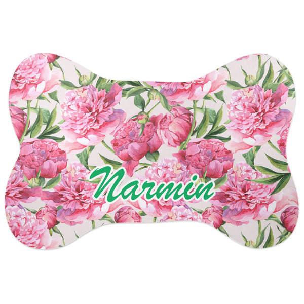 Custom Watercolor Peonies Bone Shaped Dog Food Mat (Large) (Personalized)