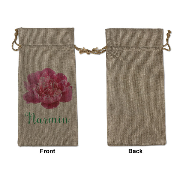 Watercolor Peonies Large Burlap Gift Bags - Front Approval