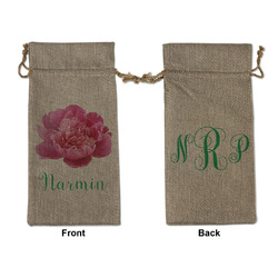 Watercolor Peonies Large Burlap Gift Bag - Front & Back (Personalized)
