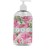 Watercolor Peonies Plastic Soap / Lotion Dispenser (16 oz - Large - White) (Personalized)