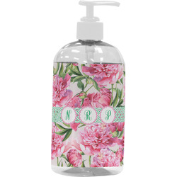 Watercolor Peonies Plastic Soap / Lotion Dispenser (16 oz - Large - White) (Personalized)