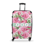 Watercolor Peonies Suitcase - 28" Large - Checked w/ Multiple Names