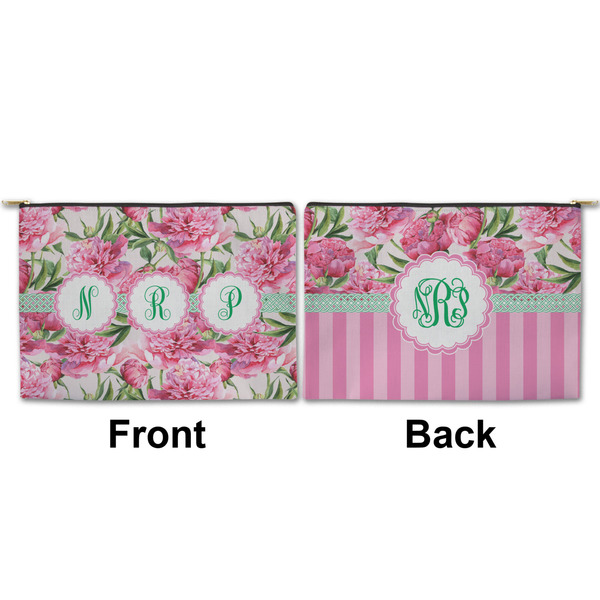 Watercolor Peonies Large Zipper Pouch Approval (Front and Back)