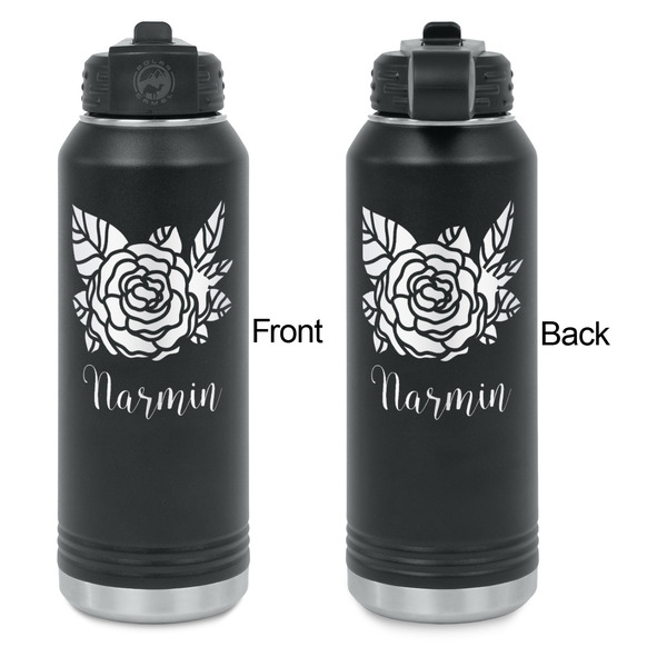 Watercolor Peonies Laser Engraved Water Bottles - Front & Back Engraving - Front & Back View