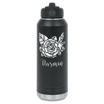 Watercolor Peonies Water Bottles - Laser Engraved - Front & Back (Personalized)
