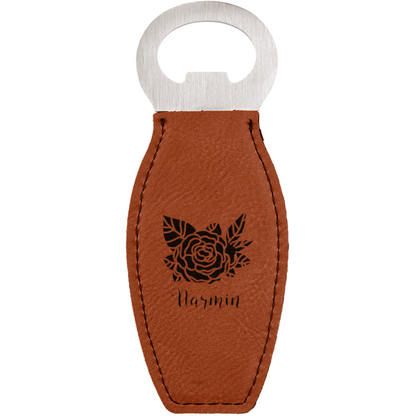 Custom Watercolor Peonies Leatherette Bottle Opener - Double Sided (Personalized)