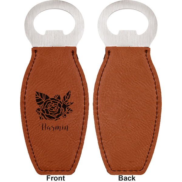 Watercolor Peonies Leather Bar Bottle Opener - Front and Back (single sided)