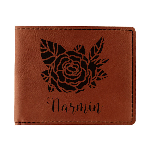 Custom Watercolor Peonies Leatherette Bifold Wallet (Personalized)