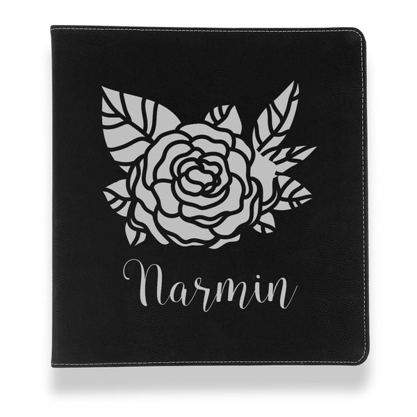 Custom Watercolor Peonies Leather Binder - 1" - Black (Personalized)