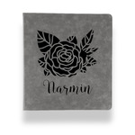 Watercolor Peonies Leather Binder - 1" - Grey (Personalized)
