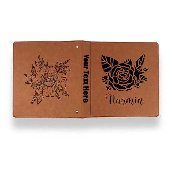 Watercolor Peonies Leather Binder - 1" - Rawhide - Back Spine Front View