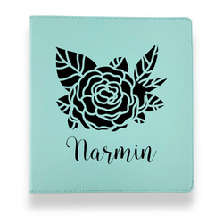 Watercolor Peonies Leather Binder - 1" - Teal (Personalized)