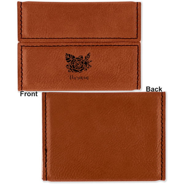 Watercolor Peonies Leather Business Card Holder Front Back Single Sided - Apvl