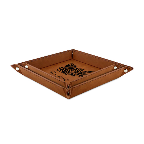 Watercolor Peonies Leather Valet Trays - TRAYS STACKED (both trays)