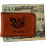 Watercolor Peonies Leatherette Magnetic Money Clip - Double Sided (Personalized)