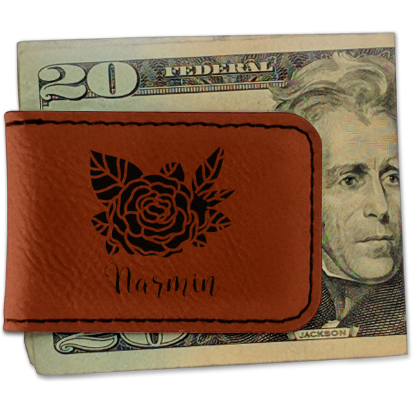 Custom Watercolor Peonies Leatherette Magnetic Money Clip (Personalized)