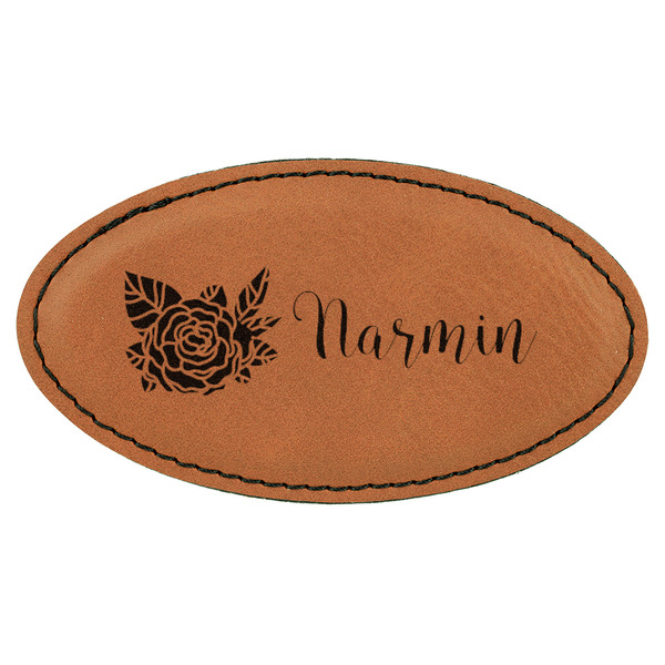 Custom Watercolor Peonies Leatherette Oval Name Badge with Magnet (Personalized)