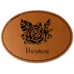 Watercolor Peonies Faux Leather Iron On Patch - Oval (Personalized)