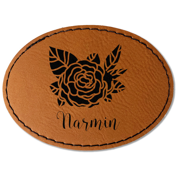 Custom Watercolor Peonies Faux Leather Iron On Patch - Oval (Personalized)