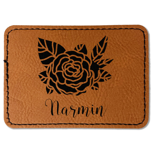Custom Watercolor Peonies Faux Leather Iron On Patch - Rectangle (Personalized)